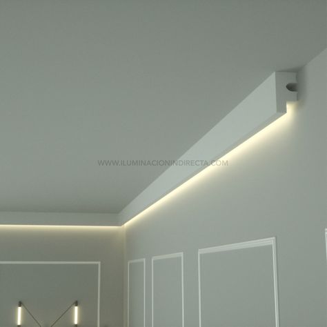 Replace Florescent Light Ideas, Led Drop Ceiling Lights, Hidden Lighting Bedroom, Dropped Ceiling Lighting, Modern Cove Lighting, Rigips Ideas, Small Room Ceiling Design, Hidden Lighting Ceiling, Flat Gypsum Ceiling Design