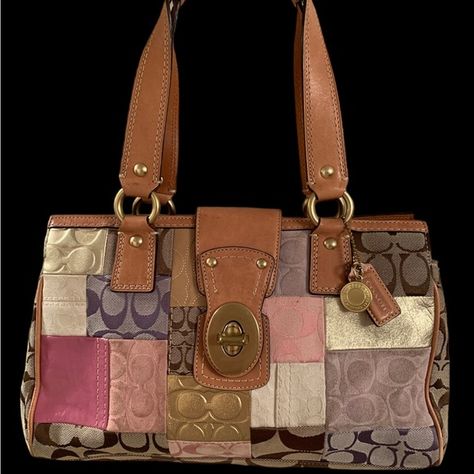 Coach Vintage Signature Patchwork Shoulder Bag, K0871-F13335 Pastel Bags, Beige Interior, Patchwork Bags, Vintage Coach, Coach Handbags, Bag Lady, Buckle, Shoulder Bag, Handbags