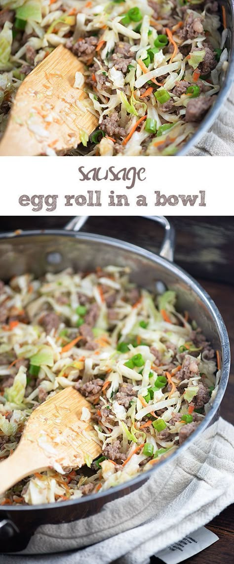 20 minute dinner! Sausage egg roll in a bowl! Low carb keto recipe that is just as good as take out! #sausageeggrollinabowl #lowcarb Sausage Egg Roll, Tartiflette Recipe, Telur Gulung, Dinner Sausage, 20 Minute Dinners, Egg Roll In A Bowl, Stir Fry Recipes Chicken, Slaw Recipes, Coleslaw Mix