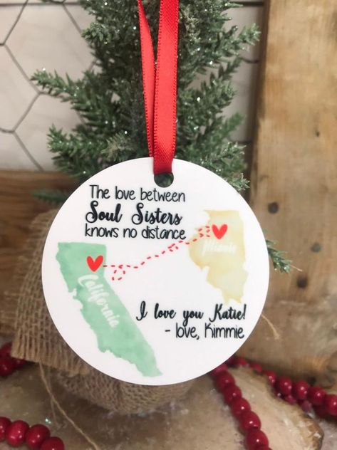 Friends Christmas Ornament Sister Ornament Best Friend | Etsy Sisters Ornament, Cricut Patterns, Sister Ornament, Friendship Ornaments, Heart Location, Friend Christmas Ornaments, Friend Ornament, Christmas Chalkboard, Dollar Store Christmas