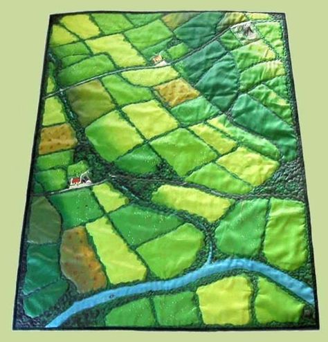 Farm fields quilt Irish Quilt, Quilt Display, Quilt Wall, Quilting Fabric, The Wall, The End, Yellow, Green