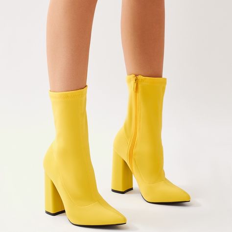 Boss Sock Fit Ankle Boots in Yellow Yellow Ankle Boots, Sock Ankle Boots, Fairy Shoes, Trending Heels, Dr Shoes, Yellow Boots, Yellow Fits, Yellow Heels, Sock Boots