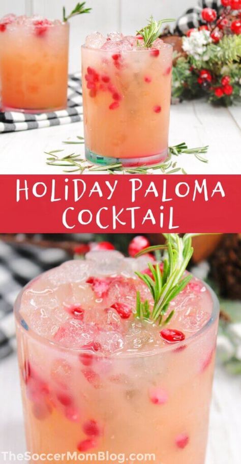 Xmas Drinks, Paloma Recipe, Festive Holiday Cocktails, Paloma Cocktail, Rosemary Simple Syrup, Easy Cocktail, Holiday Drink, Boozy Drinks, Fancy Drinks