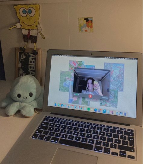 Macbook Aesthetic, Study Aesthetics, Cartoon Body, Laptop Desk, Study Space, Macbook Wallpaper, Macbook Air, Octopus, Macbook