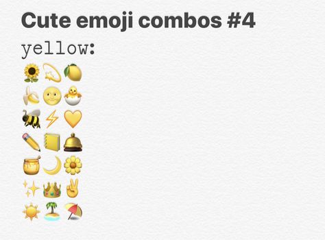 Yellow Aesthetic Emoji Combos, Yellow Emoji Combo, Yellow Emoji Combinations, Good Apps For Iphone, Aesthetic Emoji, Emoji Ideas, Cool Text Symbols, Emoji Combos, Emoji Challenge