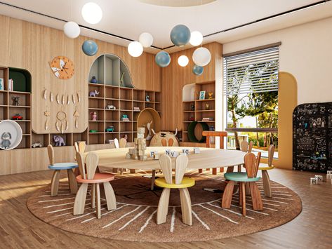 Japanese Daycare, Modern Daycare Design, Private Kindergarten, Daycare Interior Design, Small Space Interior, Rocking Bed, Bed Montessori, Education Design Interior, Kindergarten Interior