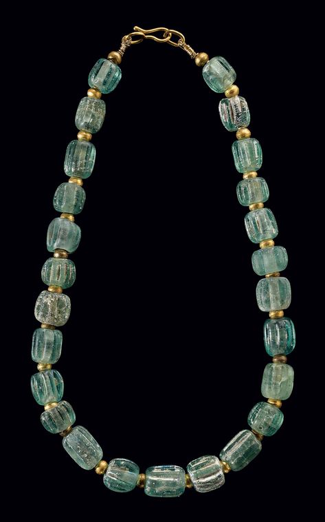 A ROMAN GLASS BEAD NECKLACE | CIRCA 200 B.C.-100 A.D. | 1st Century B.C., 2nd Century B.C. | Christie's Roman Necklace, Roman Glass Necklace, Ancient Roman Jewelry, Ancient Jewels, Roman Jewelry, Ancient Jewellery, Historical Jewellery, Medieval Jewelry, Roman Glass