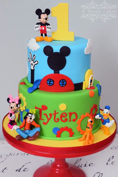 Mickey Mouse House Cake, Clubhouse Cake Mickey Mouse, Mickey Club House Cake, Mickeys Clubhouse Cake, Mickey Mouse Club House Cakes, Colorful Mickey Mouse Party, Mickymaus Birthday Cake, Mickey Theme Cake, Mickey Mouse Clubhouse Cake Ideas