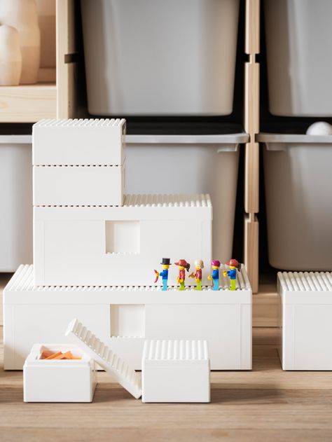 Make room for playtime in your home with LEGO boxes - IKEA Ikea Lego, Lego Storage Boxes, Kallax Shelving Unit, Lego Boxes, Smart Organization, Lego Room, Lego Storage, Lego Pieces, Lock Set