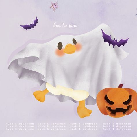 Duck Ghost Drawing, Duck Drawing, Drawing Tutorial Face, Ghost Costume, Cute Pumpkin, Cute Art Styles, Kawaii Art, Cute Doodles, Cute Illustration