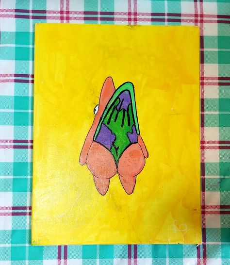 Patrick Painting On Canvas, Funny Things To Paint, Patrick Star Painting, Patrick Painting, Paintings With Meaning, Funny Painting, Cute Easy Paintings, Spongebob Painting, Easy Doodle