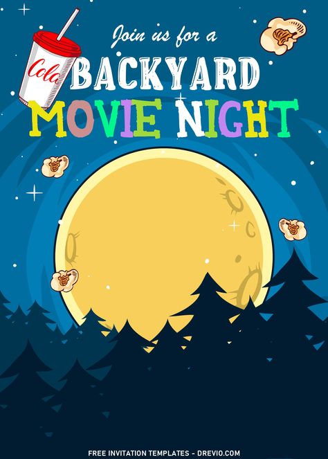 Awesome 10+ Fun Backyard Movie Night Birthday Invitation Templates How to host a perfect fun-filled Movie Night at your backyard? First and foremost, you need a good list of party supplies that you’re going to need, how many people would be there and how you wi... Download this invitation for FREE at https://www.drevio.com/fun-backyard-movie-night-birthday-invitation Outdoor Movie Invitations, Movie Night Invitations Template, Movie Night Party Invitations, Backyard Movie Night Party, Movie Night Birthday, Movie Night Invitations, Starry Night Background, Movie Invitation, Movie Night For Kids