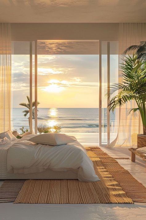 Sea Home Aesthetic, Beach View Apartment, Beach View Bedroom, Ocean View Aesthetic, House With Sea View, Ocean View Bedroom, Bedroom Ocean View, Sea View House, Luxury Beach House