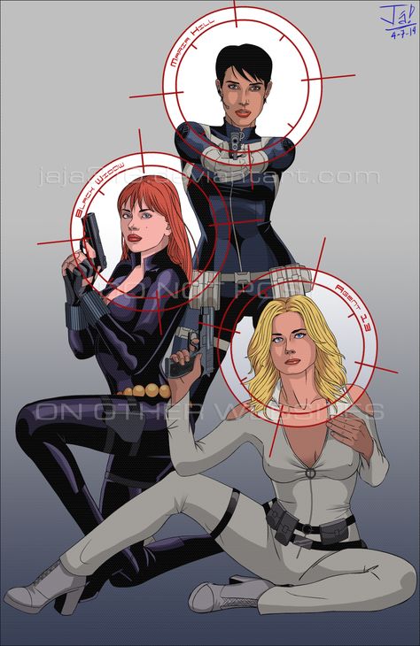 Ladies of SHIELD by Jaja316 Agent Romanoff, Book Women, Maria Hill, Sharon Carter, Kitty Pryde, Marvel Women, Romanoff, Triple Threat, Natasha Romanoff