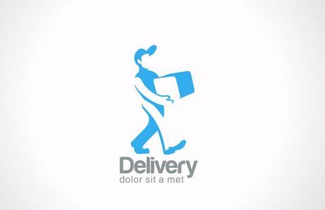 Logo Service Delivery man carries package vector icon design template Delivery Service Logo, Courier Logo, Van Logo, Catering Logo, Moving Mountains, Logo Service, Over 9000, Text Logo Design, Logo Idea