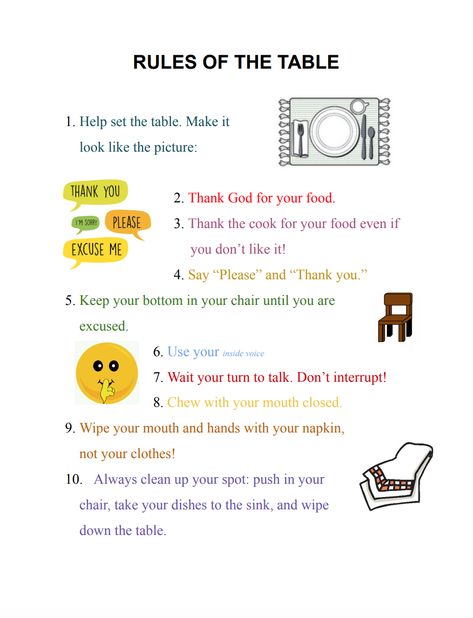 Basic Etiquette Manners, Table Etiquette For Kids, Kids Table Manners, Eating Manners, Dinning Etiquette, Basic Manners, Table Manner, Teaching Safety, Good Table Manners