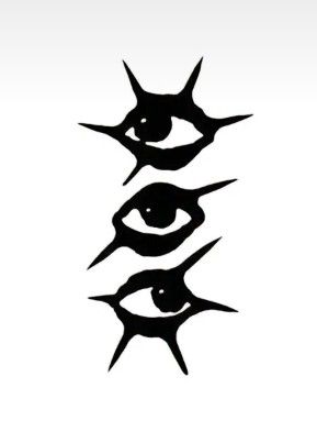 Spiral Eyes Drawing, Eye Symbol Design, Diagonal Tattoo, 3 Eyes Drawing, Eye Stencil, Emo Designs, Three Eyes, Eye Motif, Sigil Tattoo