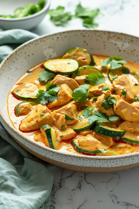 Chicken Green Curry, Chicken Curry Recipes, Chicken And Zucchini, Zucchini Chicken, Spinach Curry, Chicken Zucchini, Easy Zucchini, Low Carb Vegetables, Perfect Keto