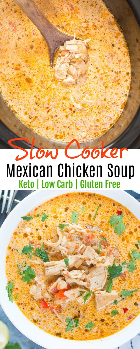 Slow Cooker Mexican Chicken Soup - Keto - Low Carb Mealprep Dinner, Mexican Chicken Soup, Slow Cooker Mexican Chicken, Slow Cooker Mexican, Soup Keto, Mexican Soup Chicken, Soup Chicken, Mexican Soup, Resep Diet