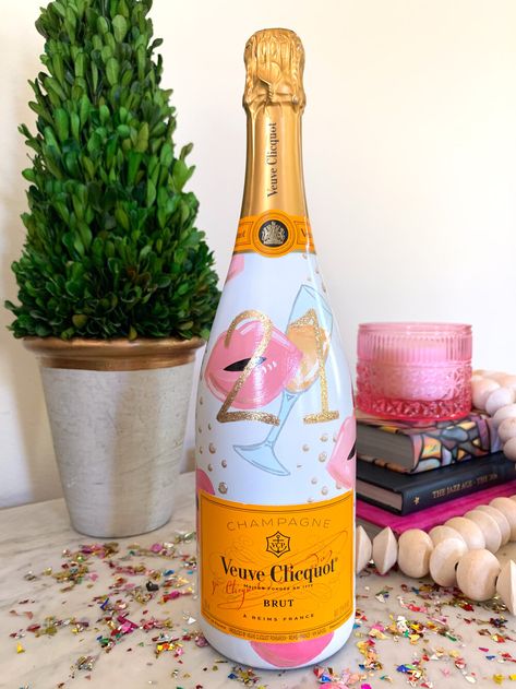 Veuve Clicquot Bottle, Champagne Bottle 21st Birthday, Veuve Clicquot Birthday Cake, 40th Birthday Painted Champagne Bottle, 21st Birthday Painted Bottle, 21 Painted Champagne Bottle, 21 Birthday Champagne Bottle, 21st Painted Champagne Bottle, 21 Champagne Bottle