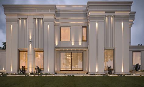 classic-villa :: Behance New Classic Villa Exterior Design, Vila Classic, Modern Neoclassical Architecture, Modern Classical Architecture, Neo Classic Villa, Classic Villa Exterior, New Classic Villa, Classical Villa, Classical Facade