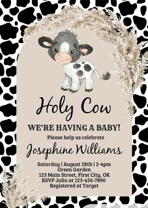 Farm Animal Gender Reveal, Gender Reveal Ideas For Party Cow Theme, Holy Cow Were Having A Baby Shower Theme, Cow Theme Gender Reveal Ideas, Gender Reveal Ideas Cow Theme, Cow Print Gender Reveal, Gender Reveal Cow Theme, Cow Theme Gender Reveal, Cow Themed Gender Reveal