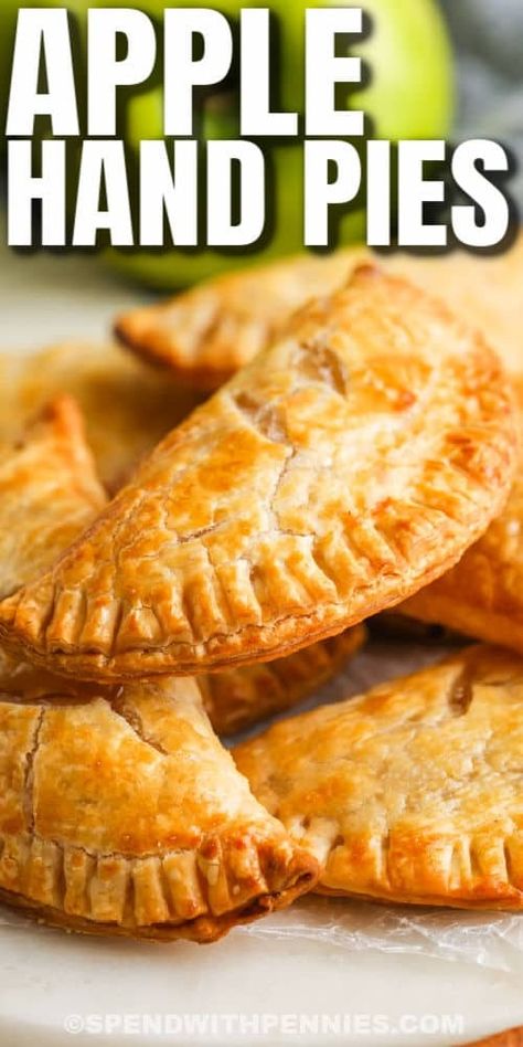 Simple ingredients are what make these apple hand pies so much fun to bake. Premade pie crust and apple pie filling are all it takes to make this yummy dessert. #spendwithpennies #applehandpies #applehandpierecipe #handheldapplepies #recipe #dessert #pastry #recipe #turnovers #piecrust #flaky #pockets #easy #baked English Pasties, Apple Hand Pie Recipe, Farmhouse Pie, Apple Pie Pockets, Easy Hand Pies, Farmhouse Recipes, Mini Apple Pie, Pie Ideas, Apple Tarts