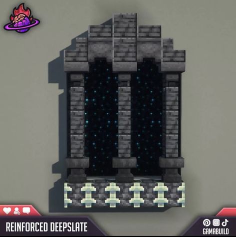 Nether Fortress Build, Minecraft Gothic Window, Minecraft Dark Castle Interior, Minecraft Skulk Build, Minecraft Pipeline, Minecraft Glass Design, Minecraft Stone Builds, Minecraft Ancient Ruins, Minecraft Gothic Interior