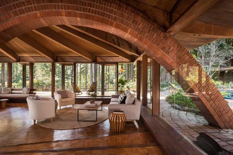 Retro Architecture, Midcentury House, Redwood Trees, Brick Arch, Amazing Homes, Mcm House, Mill Valley, Floor To Ceiling Windows, Teds Woodworking