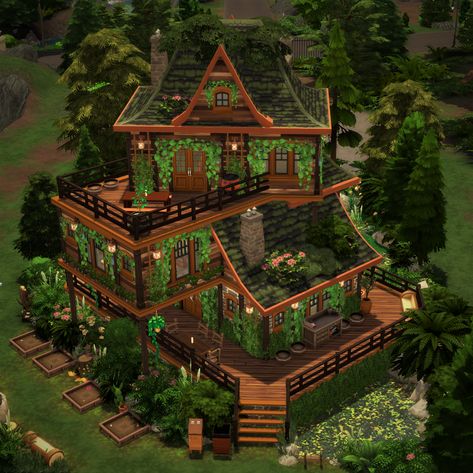 Witchy Sims House, Witchy Cottage Sims 4, Witch House Layout, Sims 4 Witchy House, Sims Greenhouse, Sims 4 Old House, Sims 4 Forest House, Sims 4 Witch Cottage, Sims 4 Spellcaster House