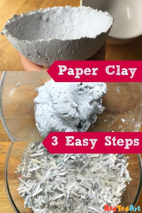 Clay Bowls, Red Ted Art, Homemade Clay, Paper Mache Clay, Paper Mache Art, Paper Mache Crafts, Shredded Paper, Clay Food, Make Paper