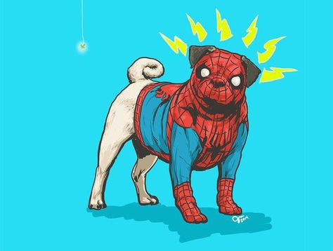 Pug spiderman Batman Dog, Spider Dog, Dog Milk, Pug Art, Man And Dog, Ms Marvel, Cute Pugs, Pug Love, Pug Dog