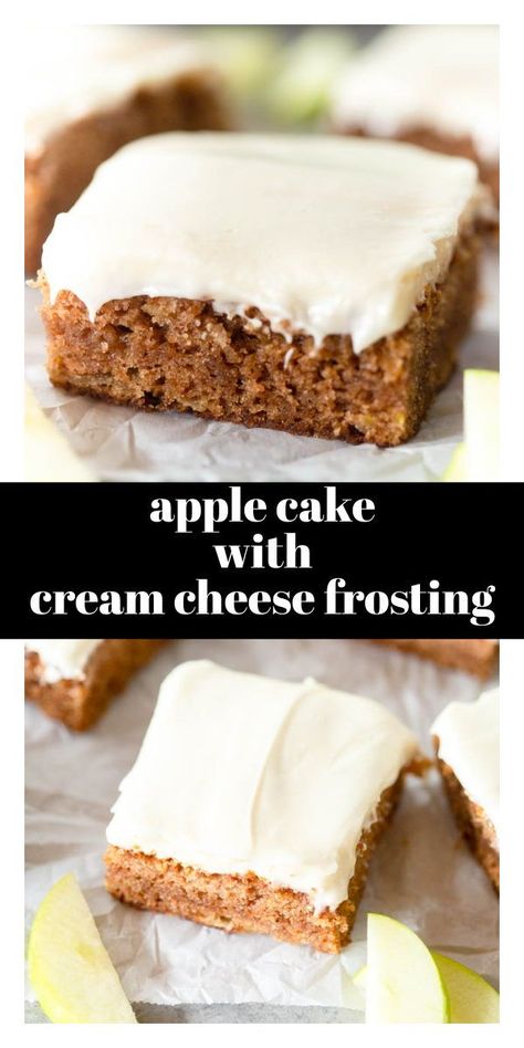 Apple Cake with Cream Cheese Frosting is an easy one-layer cake filled with fresh shredded apples, cinnamon, nutmeg, allspice, and topped with a cream cheese frosting! Apple Cake With Cream Cheese, Layer Cake Filling, Apple Cream Cheese, One Layer Cakes, Apple Bundt Cake, Strawberry Pudding, Apple Spice Cake, Apples Cinnamon, Cream Cheese Desserts