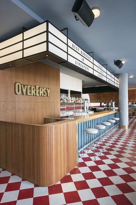 Overeasy | Wallpaper* Sandwich Bar Design, Lobster Restaurant Design, Fried Chicken Interior Design, Fried Chicken Restaurant Design Interior, Sandwich Restaurant Design, Chipotle Interior, Chicken Restaurant Interior, Fried Chicken Restaurant Design, Chicken Restaurant Design