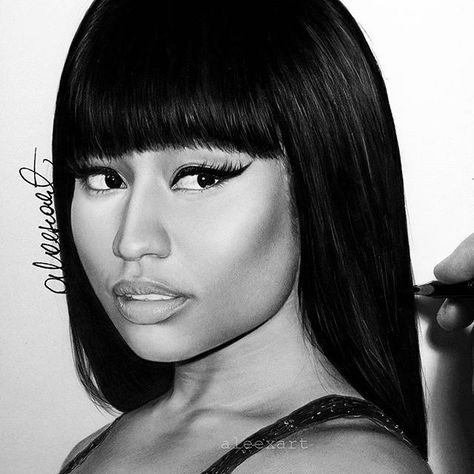 Art by @aleexart Nicki Minaj Drawing, Celebrity Portraits Drawing, Nicki Minaj Photos, Nicki Minaj Pictures, Art Realism, Girl Drawing Sketches, Celebrity Faces, Celebrity Drawings, Face Photography