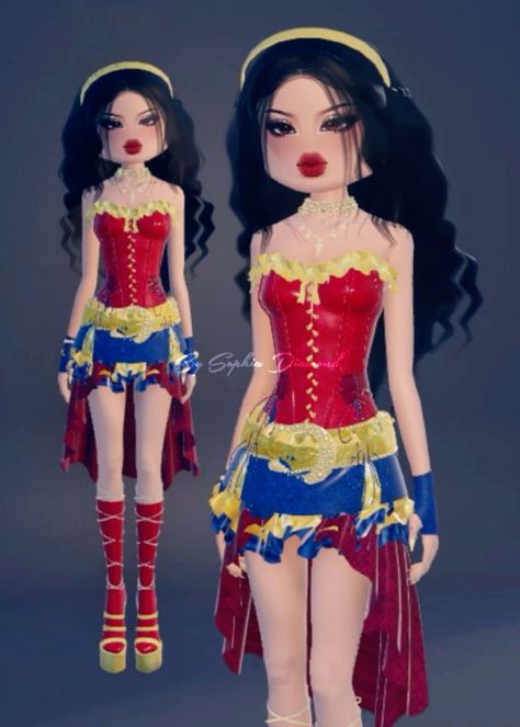 Dress To Impress Superhero Theme, Superhero Dti Outfit, Wonder Woman Dress To Impress, Starfire Dress To Impress Theme, Superhero Dress To Impress, Superhero Or Villain Dress To Impress, Superhero Costume Ideas, Superhero Outfits, Villain Dresses