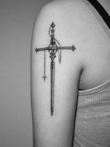 Thorn Tattoo, Knife Tattoo, Cross Tattoo Designs, Dagger Tattoo, Tattoo Design Ideas, Spine Tattoos, Tattoo Set, Ink Ideas, Elegant Tattoos