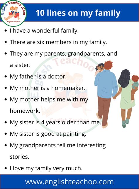 10 lines on my family 1 My Family Essay For Grade 1, Family Paragraph, My Family Paragraph, Essay About Family, Essay On My Family, Small Paragraph, Essay English, Happy Sankranti, Basic Vocabulary