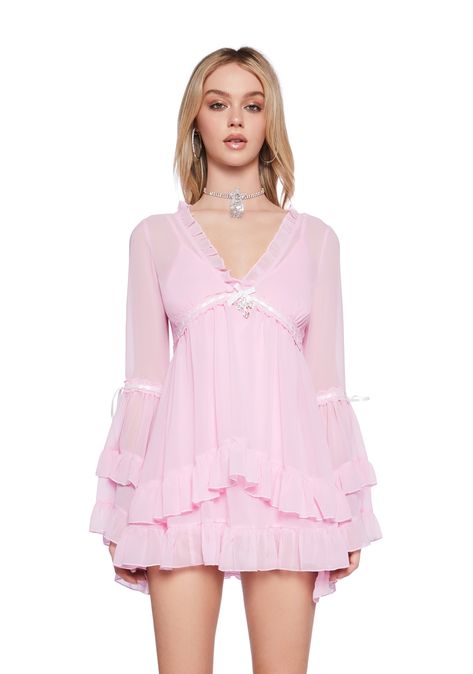 base|light pink Koi Footwear, Dress With Bell Sleeves, Sassy Outfit, Tour Outfits, Sugar Thrillz, Chiffon Mini Dress, Bell Sleeve Dress, Kawaii Clothes, Pink Mini Dresses