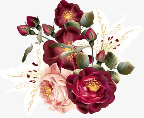 Red Flowers Png, Flower Png Images, Decoupage Printables, Png Free Download, Flowers Png, Floral Border Design, Burgundy Flowers, Simple Flower, Floral Poster