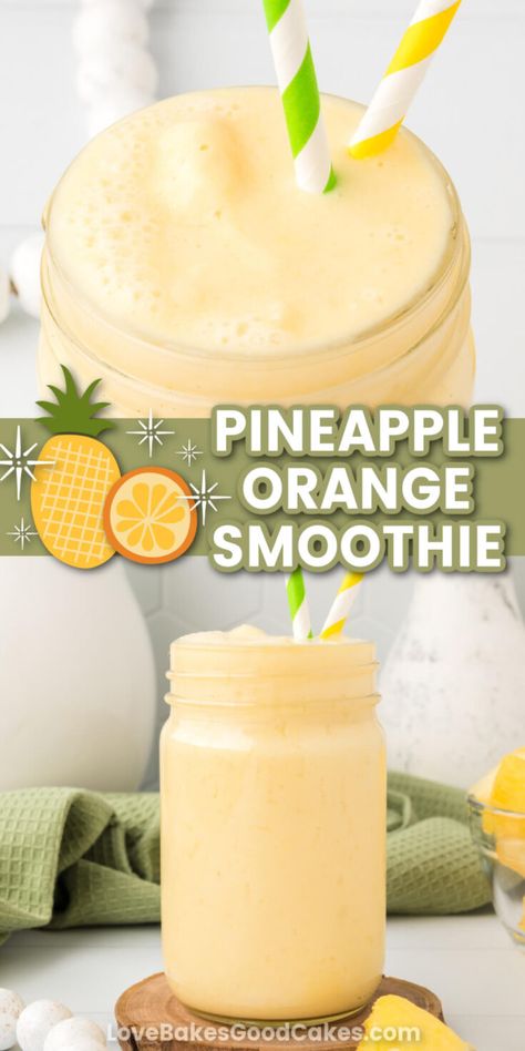 Pineapple Orange Smoothie - Love Bakes Good Cakes Pineapple Orange Smoothie, Fruit Smoothie Recipes Healthy, Orange Smoothie, Smoothie Recipes Healthy Breakfast, Drink Recipes Nonalcoholic, Smoothie Drink Recipes, Healthy Drinks Smoothies, Easy Smoothie Recipes, Delicious Drinks