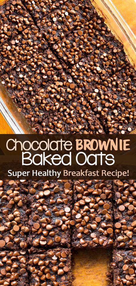 Chocolate Brownie Baked Oats (Vegan Breakfast Recipe) Brownie Granola, Baked Oats Vegan, Brownie Baked Oats, Brownie Baked Oatmeal, Healthy Breakfast Idea, Baked Oatmeal Recipe, Chocolate Covered Katie, Diet Diary, Banana Brownies