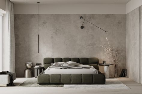 Concrete Walls, Dekorasi Kamar Tidur, Bedroom Decor Design, Bedroom Bed Design, Minimalism Interior, Home Room Design, Autodesk 3ds Max, Minimalist Bedroom, Luxurious Bedrooms