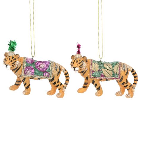 Fantasy Tiger, Plastic Animal Crafts, Gisela Graham Christmas, Tiger Decor, Gisela Graham, Purple Coat, Tree Garland, Wreath Decoration, Plastic Animals