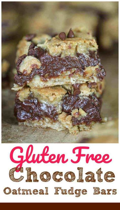 Gluten Free Chocolate Oatmeal Fudge Bars Oatmeal Fudge, Oatmeal Fudge Bars, Chocolate Oatmeal Bars, Bars Gluten Free, Fudge Bars, Chocolate Oatmeal, Gf Desserts, Gluten Free Sweets, Cake Bars