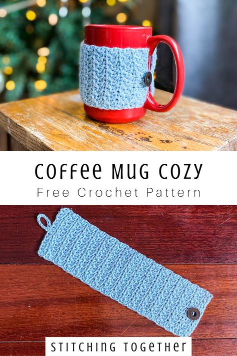 You'll love this quick and easy coffee mug cozy to make for craft fairs or as gifts. Click to go directly to the free crochet pattern. #crochet #crocheting Crocheting Christmas, Mug Cozy Crochet, Cup Cozy Crochet Pattern, Mug Cozy Pattern, Coffee Mug Cozy, Mug Cover, Crochet Mug, Crochet Mug Cozy, Crochet Coffee Cozy