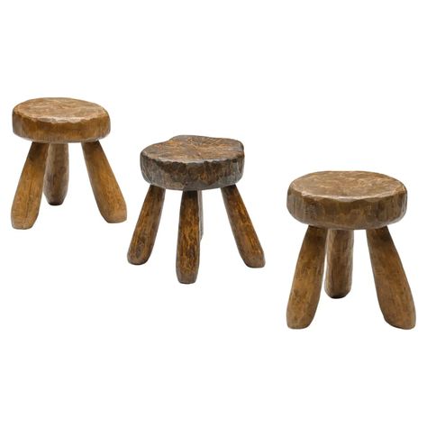 For Sale on 1stDibs - Rustic Wabi-Sabi Round Wooden Stools, France, 1950's This series of rustic wooden stools have a three-legged base and round seating. Can also be used as Round Seating, Small Side Tables, Small Wooden Stool, Wood Patina, Rustic Stools, Mid Century Modern Home, Small Side Table, Wooden Stools, Woodworking Furniture