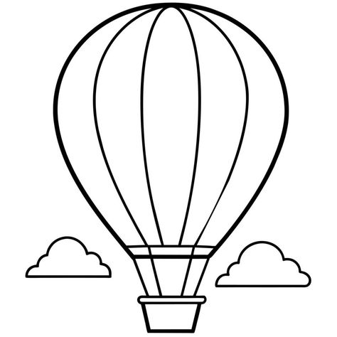 Hot Air Balloon Colouring Page, How To Draw Hot Air Balloon, Hot Air Balloon Line Art, Hot Air Balloon Silhouette, Hot Balloon Drawing, Hotairballoon Drawing, Hot Air Balloon Outline, Bunch Needle, Ballon Drawing