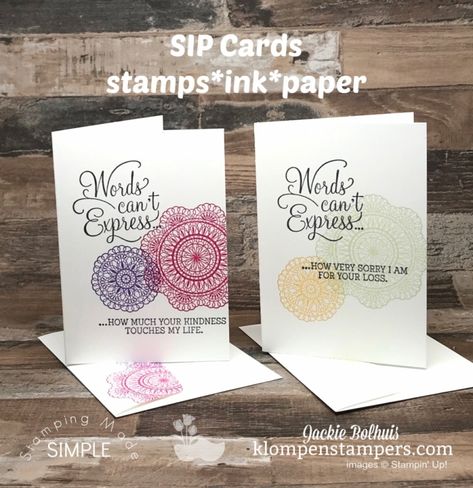 Learn how to make beautiful simple stamped greeting cards with just a few supplies! Stamps, Ink, & Paper are all you need to get started. The cards in this post feature the Stampin’ Up! Dear Doily stamp set but you can easily substitute another stamp set. I’ve got lots of other stamps, ink, & paper cards (SIP cards) on my blog too. #klompenstampers #jackiebolhuis #simplestamping #greetingcards #cardmaking #handmadecards Sip Cards, Doily Cards, Scrap Crochet, Heart Card, Classic Card, Card Layouts, Card Making Tutorials, Card Techniques, Card Making Techniques