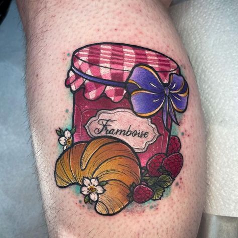 Marmalade Tattoo, Traditional Jar Tattoo, Jam Tattoo, Strawberry Jam Tattoo, Jam Jar Tattoo, Butter Tattoo, Strawberry Jam Jar Tattoo, Strawberry Jam Illustration, Smuckers Jam